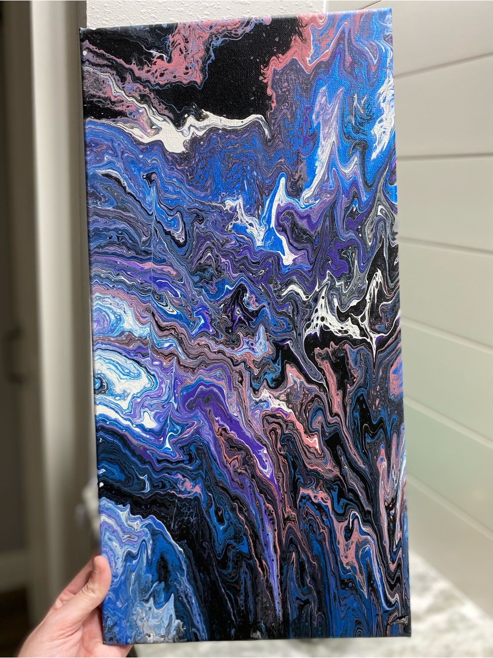 Abstract Fluid Art Canvas W/ Metallic Blue
